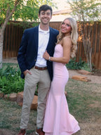 Spade | Pink Spaghetti Straps Mermaid Satin Long Prom Dress