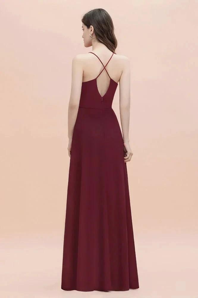Spaghetti Bateau Aline Evening Maxi Dress Sequins Chiffon Bridesmaid Dress