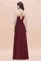 Spaghetti Bateau Aline Evening Maxi Dress Sequins Chiffon Bridesmaid Dress