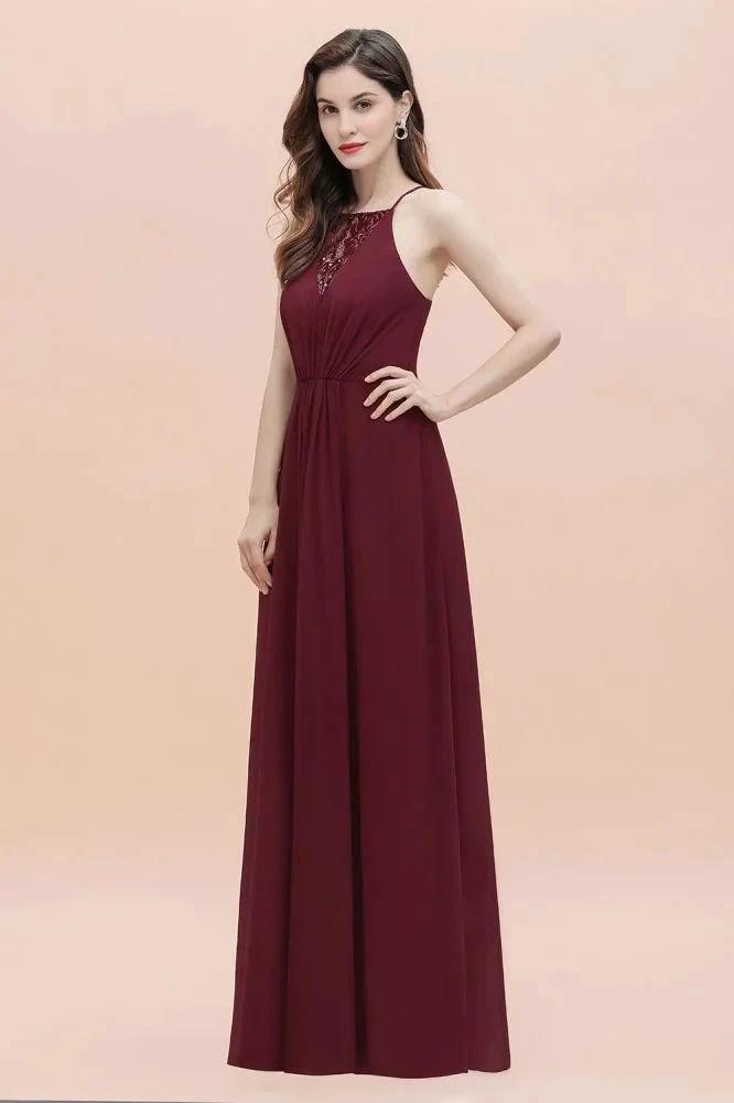 Spaghetti Bateau Aline Evening Maxi Dress Sequins Chiffon Bridesmaid Dress
