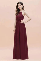 Spaghetti Bateau Aline Evening Maxi Dress Sequins Chiffon Bridesmaid Dress