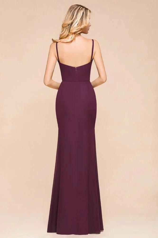 Spaghetti Mermaid Bridesmaid Dress Chiffon Simple Floor Length Party Gown