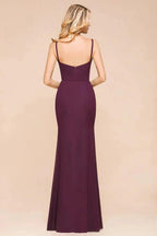 Spaghetti Mermaid Bridesmaid Dress Chiffon Simple Floor Length Party Gown