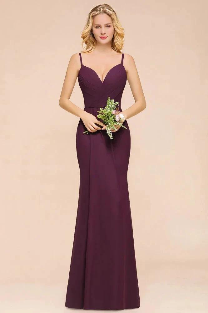 Spaghetti Mermaid Bridesmaid Dress Chiffon Simple Floor Length Party Gown