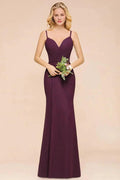 Spaghetti Mermaid Bridesmaid Dress Chiffon Simple Floor Length Party Gown