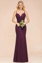 Spaghetti Mermaid Bridesmaid Dress Chiffon Simple Floor Length Party Gown