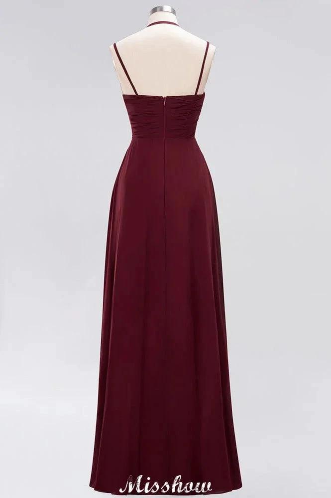 Spaghetti Sleeveless Ruffles A-line Chiffon Bridesmaid Dresses Straps Evening Maxi Dress