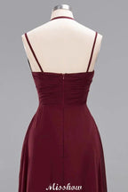 Spaghetti Sleeveless Ruffles A-line Chiffon Bridesmaid Dresses Straps Evening Maxi Dress