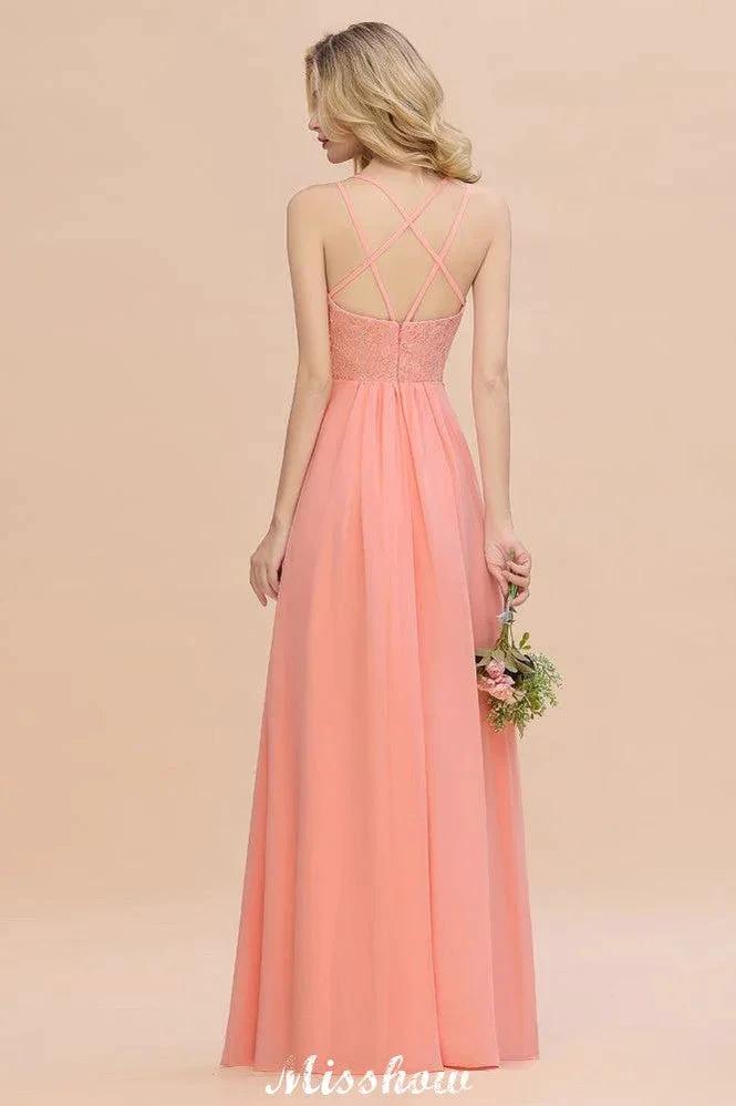Spaghetti Slim Side Split Bridesmaid Dress Sky Blue V-Neck Wedding Party Dress
