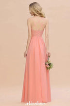 Spaghetti Slim Side Split Bridesmaid Dress Sky Blue V-Neck Wedding Party Dress