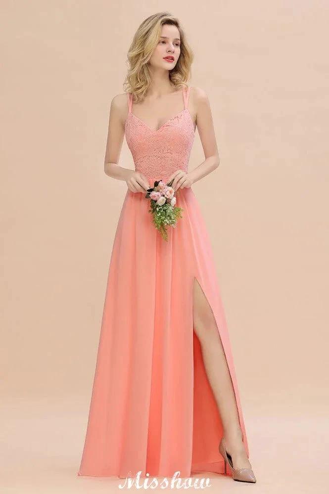 Spaghetti Slim Side Split Bridesmaid Dress Sky Blue V-Neck Wedding Party Dress