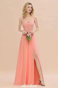 Spaghetti Slim Side Split Bridesmaid Dress Sky Blue V-Neck Wedding Party Dress