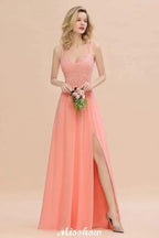 Spaghetti Slim Side Split Bridesmaid Dress Sky Blue V-Neck Wedding Party Dress