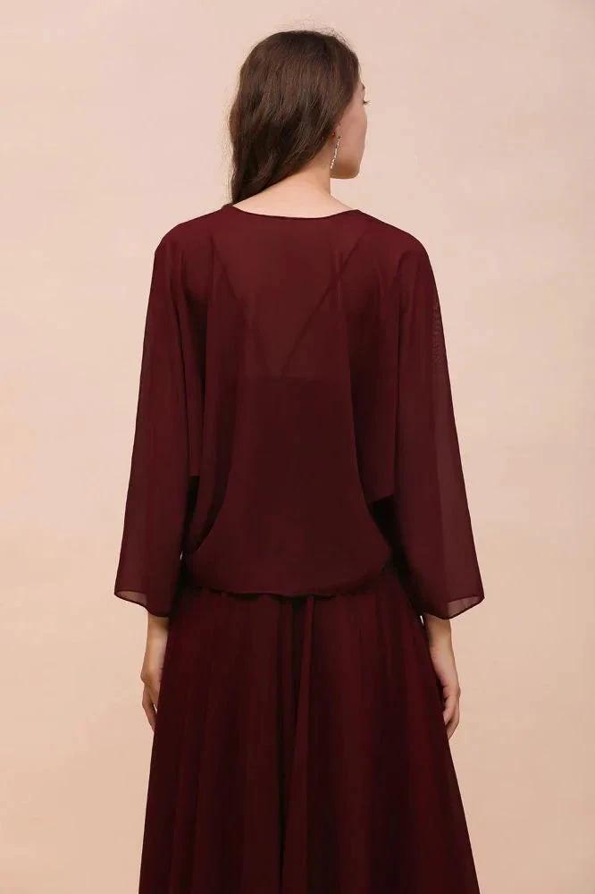 Spaghetti Sraps Burgundy Bridesmaid Dress with Wraps Floor Length Wedding Guest Dres