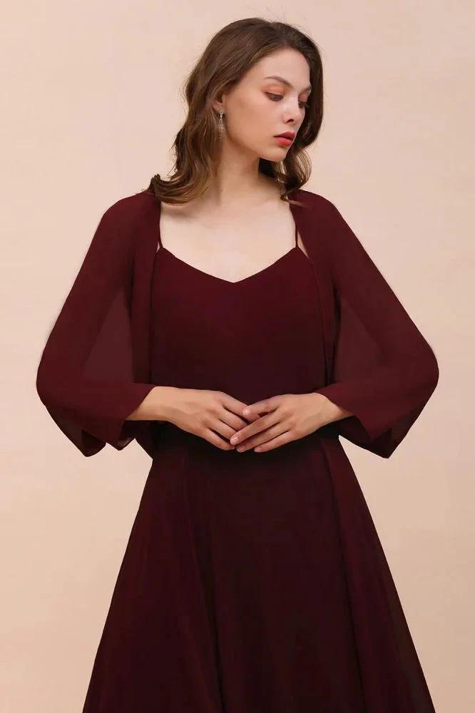 Spaghetti Sraps Burgundy Bridesmaid Dress with Wraps Floor Length Wedding Guest Dres