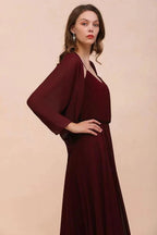 Spaghetti Sraps Burgundy Bridesmaid Dress with Wraps Floor Length Wedding Guest Dres