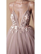 Spaghetti Strap Deep V Neck Beach Wedding Dresses With Applique  WD321