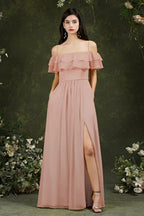 Spaghetti Strapes Off-the-shoulder Split Front Tulle Prom Dress