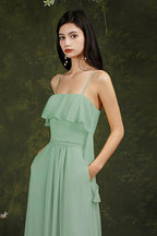 Spaghetti Strapes Split Front Aline Tulle Long Prom dress