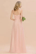 Spaghetti Straps Aline Bridesmaid Dress Sweetheart  Chiffon Swing Evening Dress