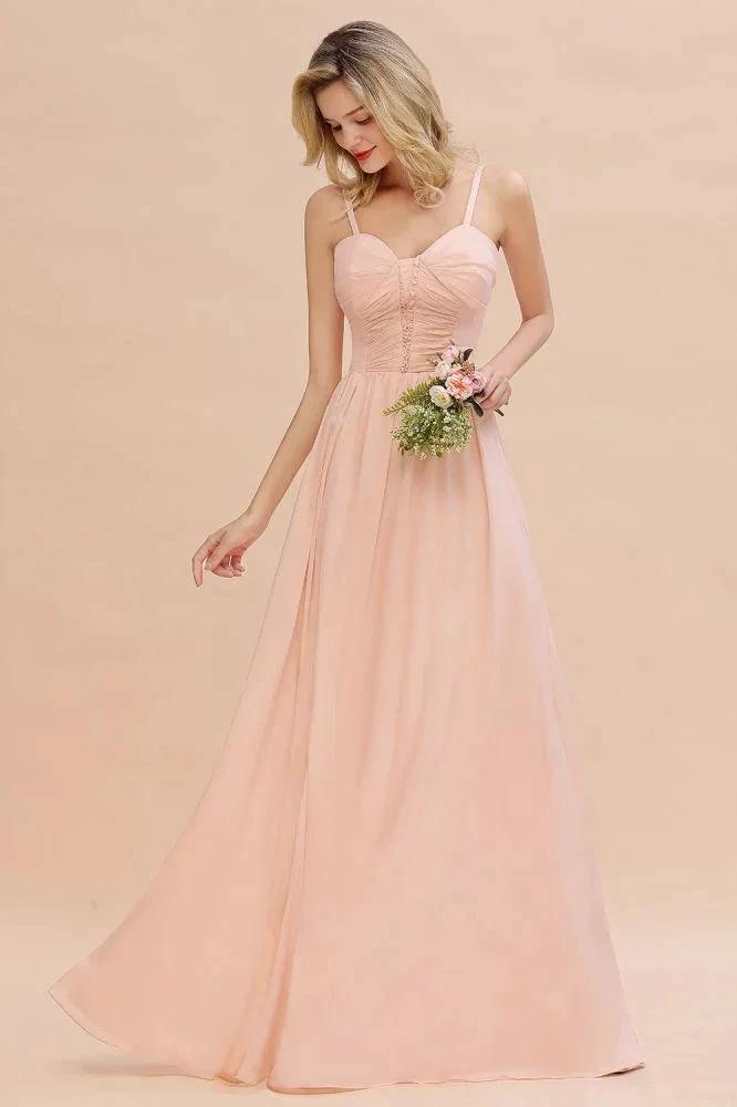 Spaghetti Straps Aline Bridesmaid Dress Sweetheart  Chiffon Swing Evening Dress