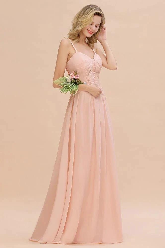 Spaghetti Straps Aline Bridesmaid Dress Sweetheart  Chiffon Swing Evening Dress