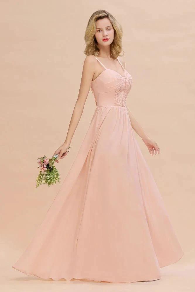 Spaghetti Straps Aline Bridesmaid Dress Sweetheart  Chiffon Swing Evening Dress