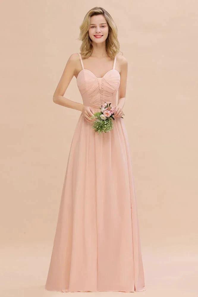 Spaghetti Straps Aline Bridesmaid Dress Sweetheart  Chiffon Swing Evening Dress