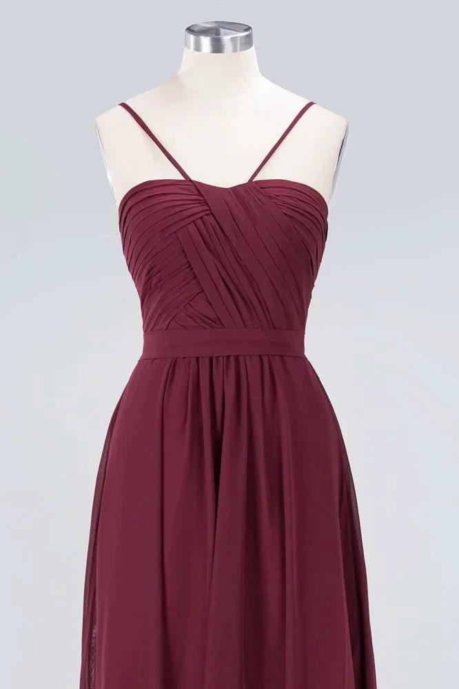 Spaghetti-Straps Backless Bridesmaid Dress  Ruffles Chiffon Wedding Party Dress