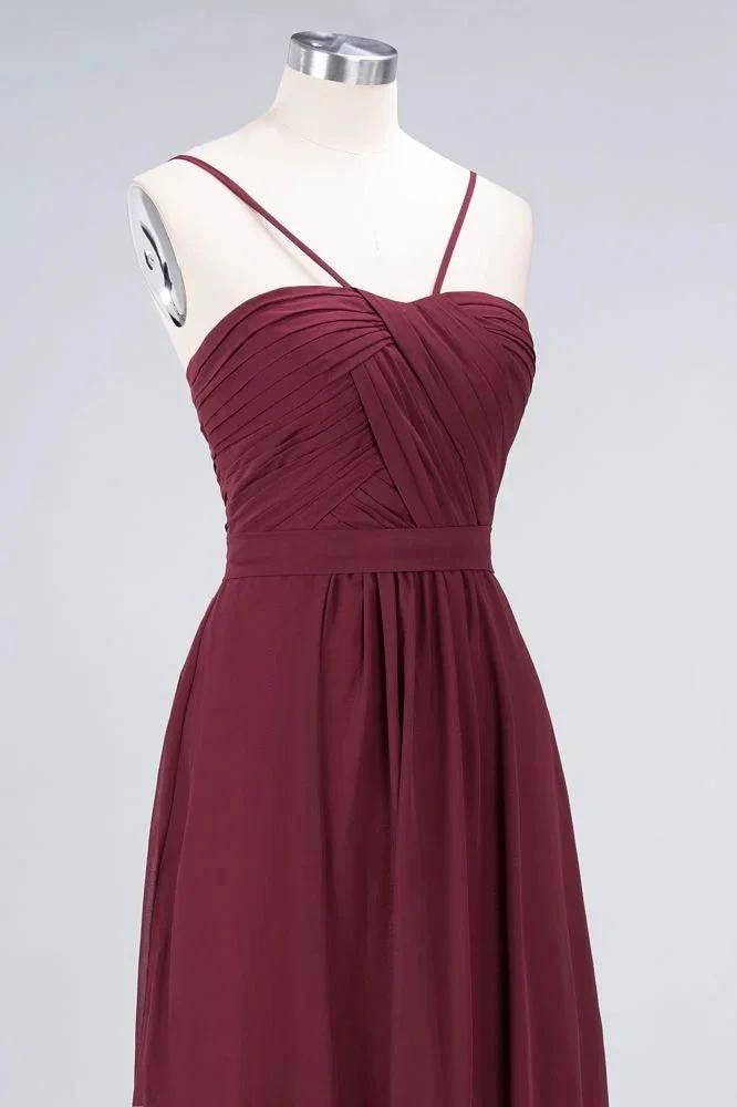Spaghetti-Straps Backless Bridesmaid Dress  Ruffles Chiffon Wedding Party Dress