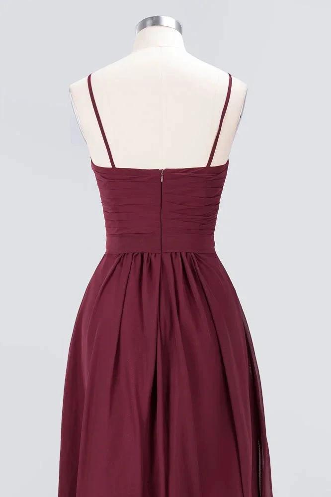 Spaghetti-Straps Backless Bridesmaid Dress  Ruffles Chiffon Wedding Party Dress
