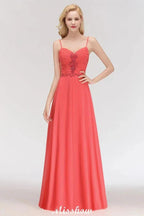 Spaghetti Straps Chiffon Aline Evening Maxi Gown Sleeveless Beading Bridesmaid Dress