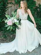 Spaghetti Straps Neckline A-line Rustic Wedding Dresses With Beaded WD549