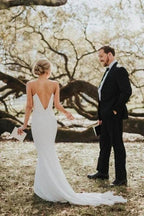 Spaghetti Straps Pretty Mermaid Backless V-Neck Beach Simple Boho Elegant Wedding Dresses