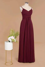 Spaghetti Straps Simple Evening Maxi Dresses Aline Chiffon Ruffle Party Gown