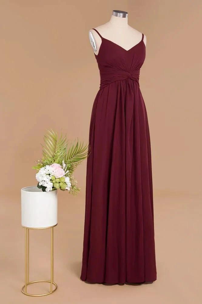 Spaghetti Straps Simple Evening Maxi Dresses Aline Chiffon Ruffle Party Gown