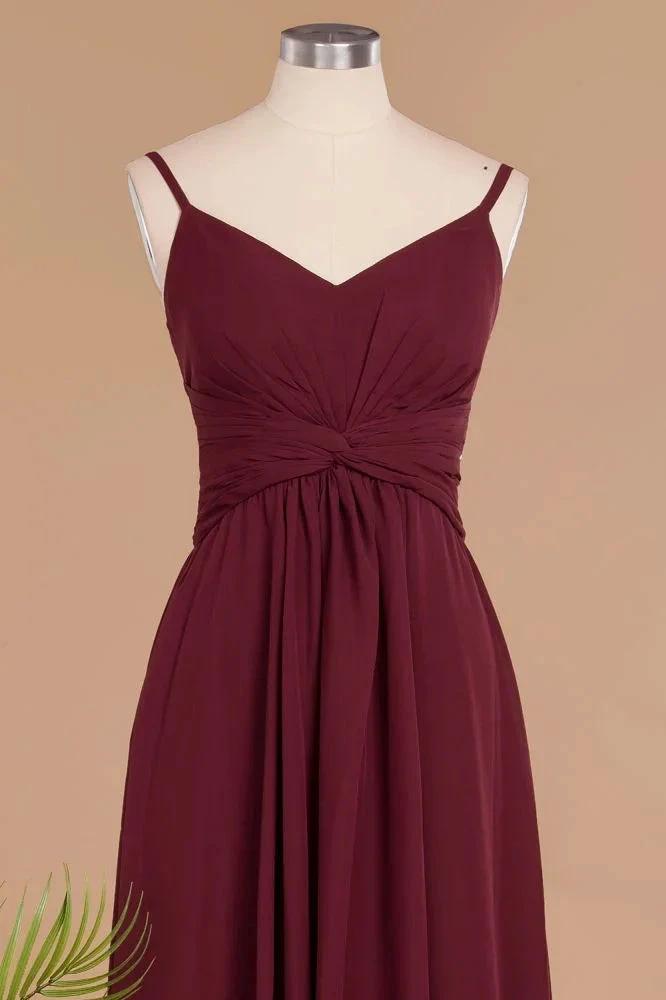 Spaghetti Straps Simple Evening Maxi Dresses Aline Chiffon Ruffle Party Gown