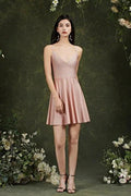 Spaghetti Straps Sleeveless A-Line Satin Short Prom Dresses