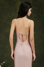 Spaghetti Straps Sleeveless Mermaid Front-Split Satin Prom Dresses