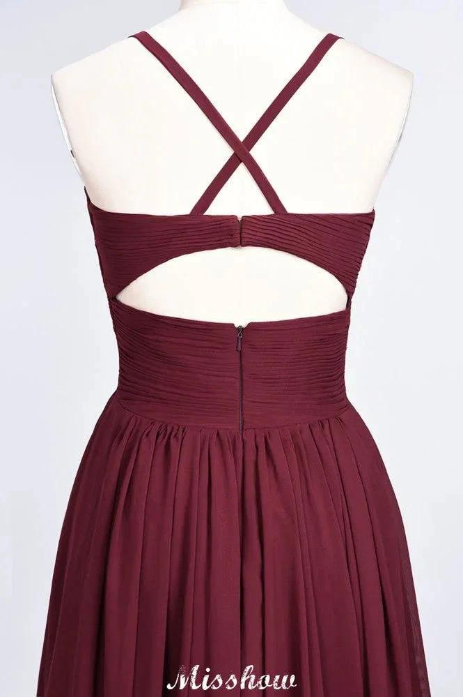 Spaghetti-Straps V-Neck Sleeveless Floor-Length Bridesmaid Dress