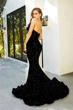 Sparkly Black Sweetheart Mermaid Long Prom Dresses Sequined Evening Gowns
