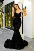 Sparkly Black Sweetheart Mermaid Long Prom Dresses Sequined Evening Gowns