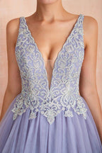 Sparkly Double V-Neck Aline Ball Gown Crystals Tulle Floor Length Party Dress