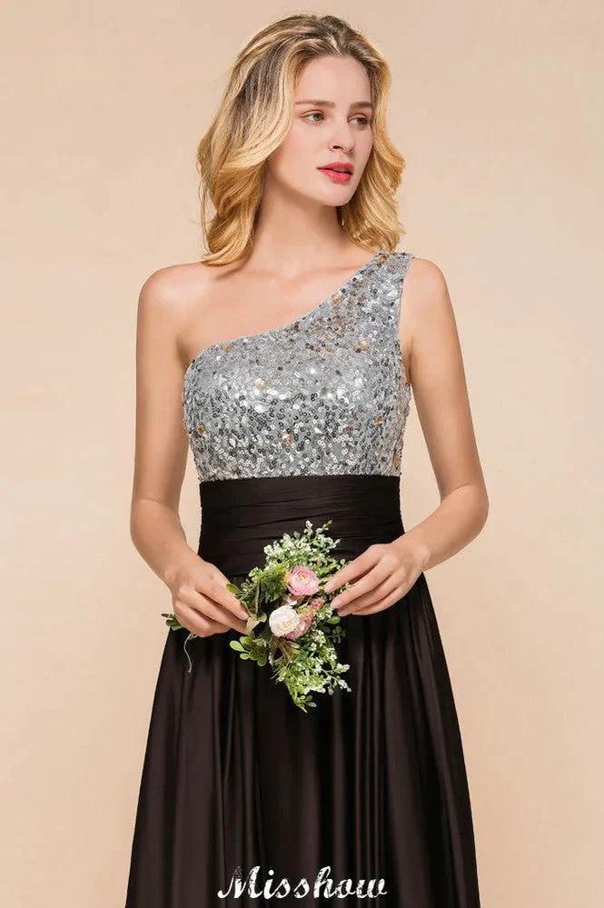 Sparkly Sequin Bridesmaid Dress One Shoulder Maxi Evening Dress Wedding party Dress