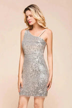 Sparkly Short Slim Cocktail Party Dress Sexy One Shoulder Mini Prom Dress