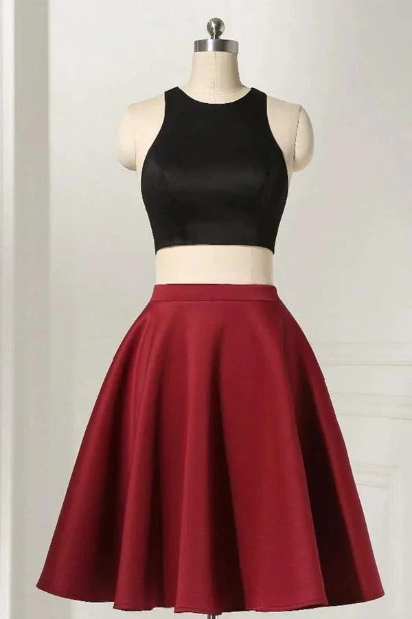 Straight Two Piece Sleeveless Knee-Length Black Homecoming Dress  PD264