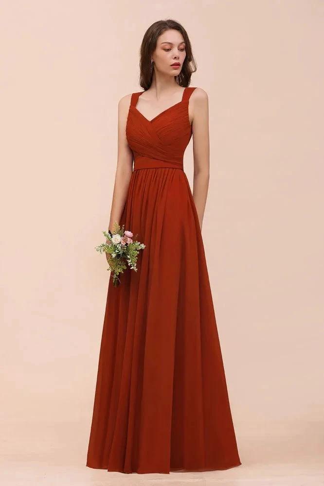 Strap Slim Floor Length Evening Dress for Bride Bridesmaid Dress