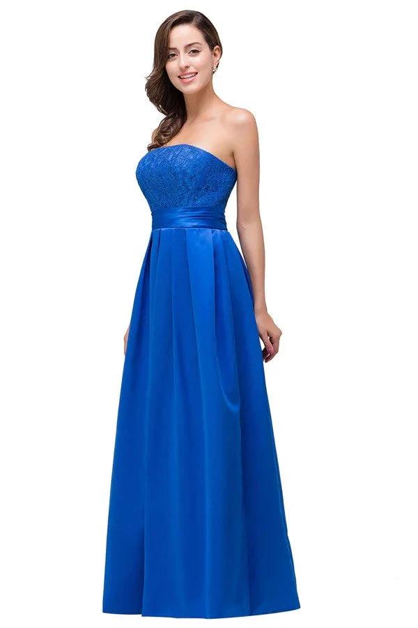 Strapless A-line  Lace-up Floor-length Appliques Bridesmaid Dresses
