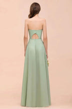 Strapless Chiffon Formal Bridesmaid Dress Elegant Maxi Maid of Honor Dress