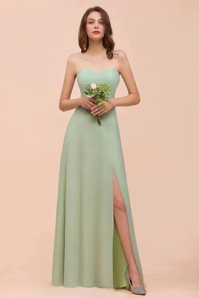 Strapless Chiffon Formal Bridesmaid Dress Elegant Maxi Maid of Honor Dress